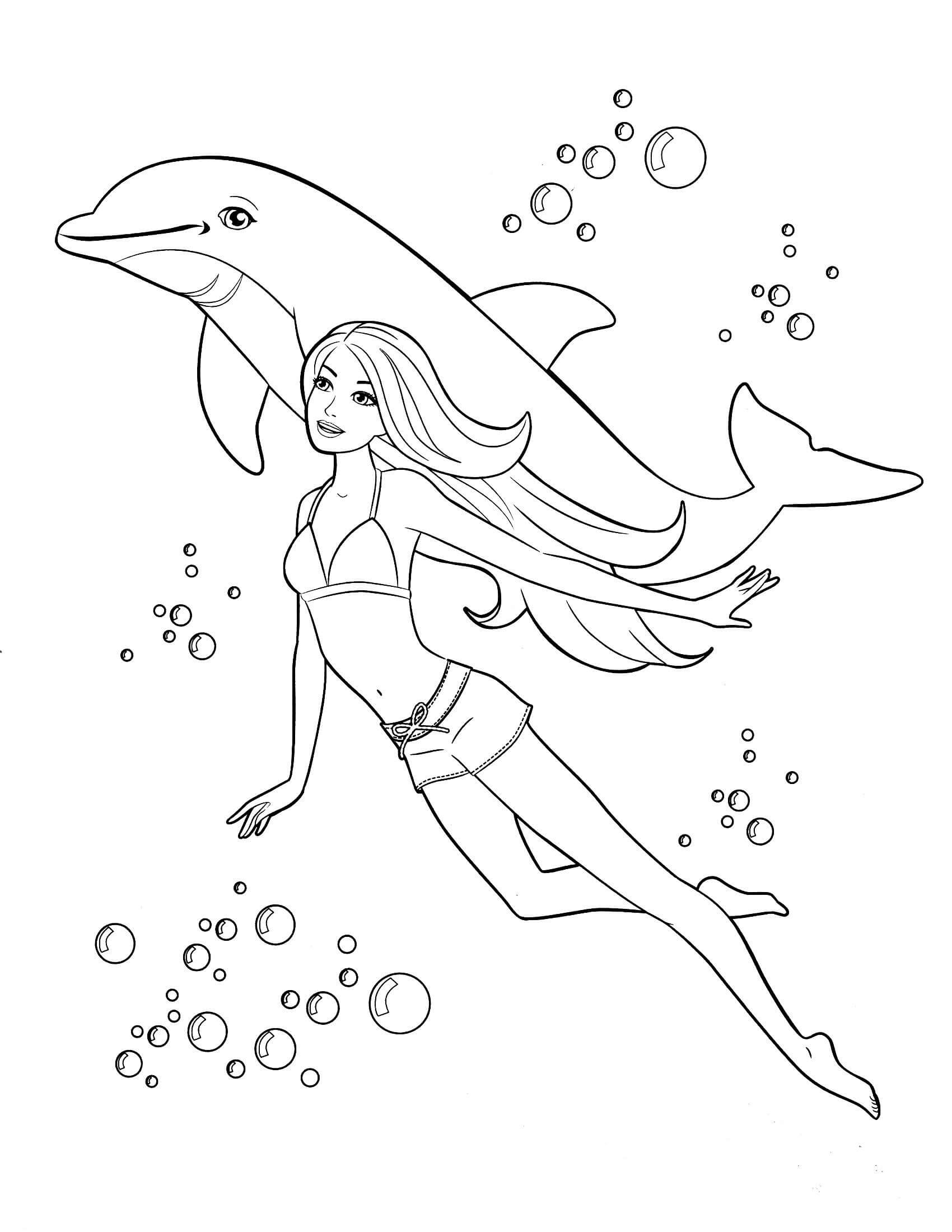 Barbie en dolfijnen zwemmen