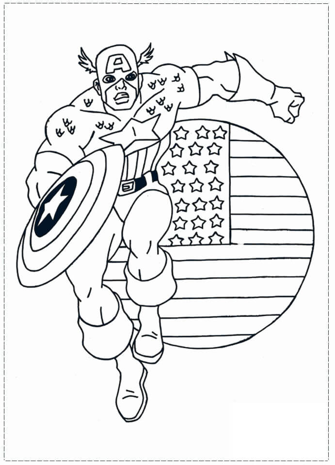 Captain America loopt met de Amerikaanse Vlag