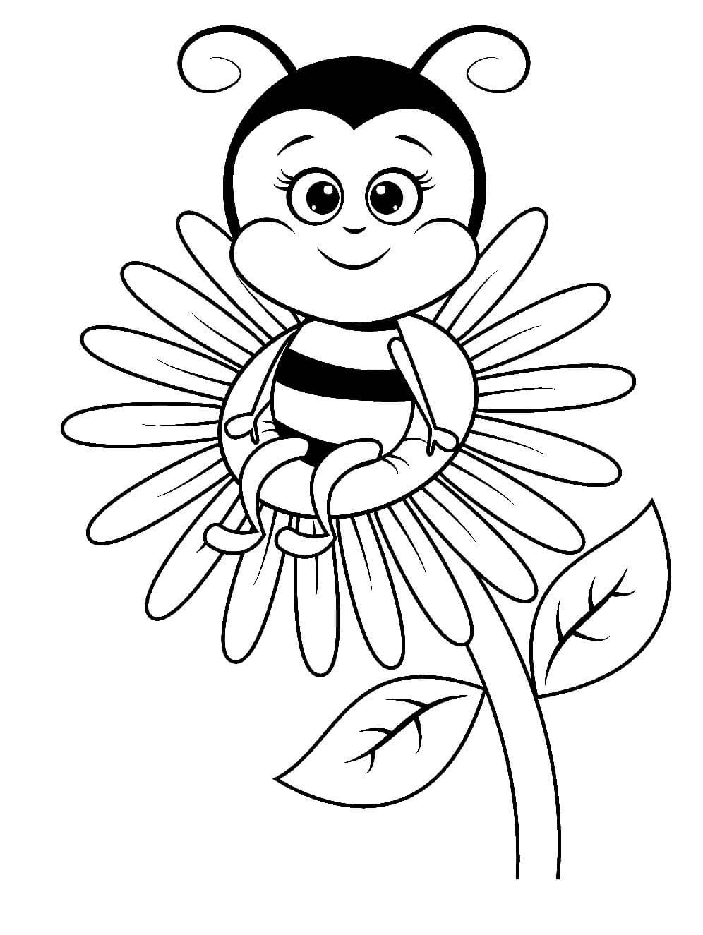 Cartoon Bee zittend op bloem