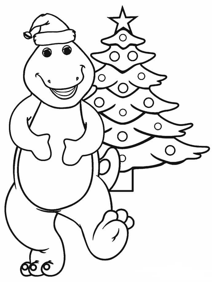 Cartoon dinosaurus met kerstboom