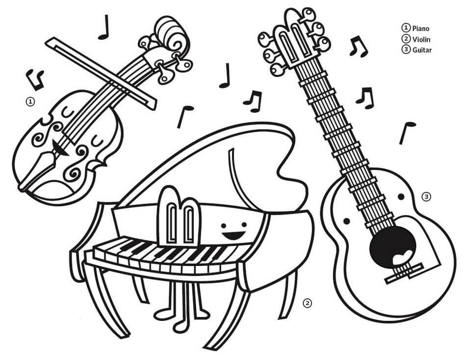 Cartoon piano en muziekinstrumenten