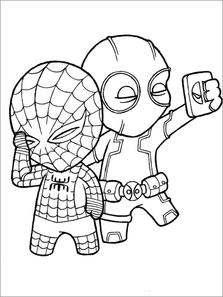 Chibi Deadpool en Spiderman