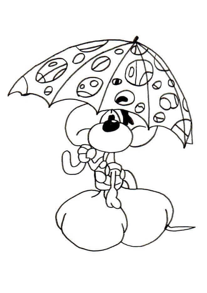 Diddl houdt paraplu vast
