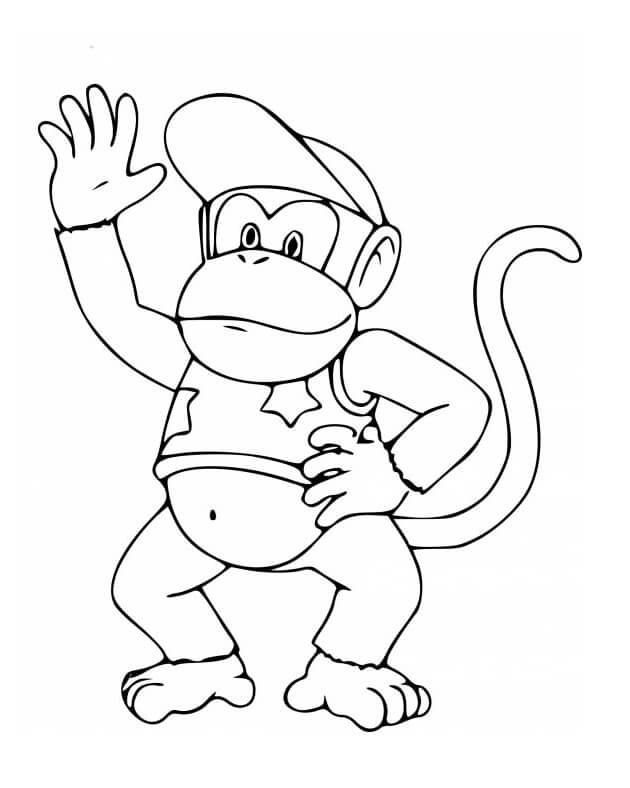 Diddy Kong die met zijn hand zwaait