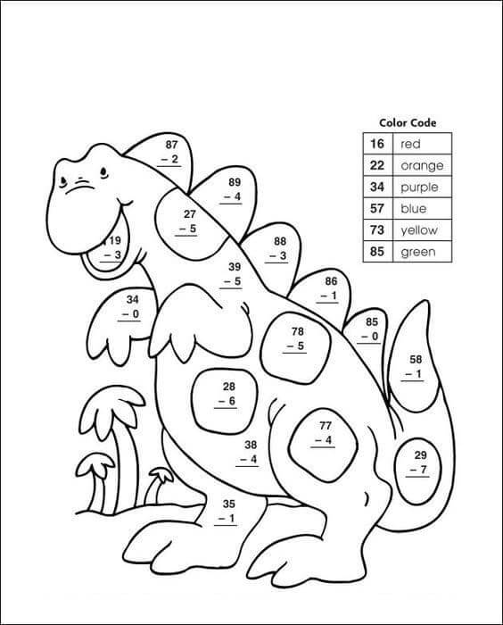 Dinosaurus aftrekken kleur op nummer