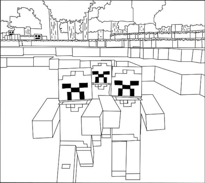 Drie zombies in Minecraft