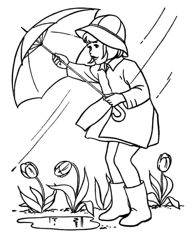 Een meisje houdt een paraplu vast in het voorjaar