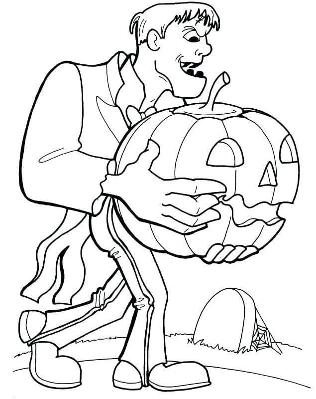 Frankenstein houdt een pompoen vast