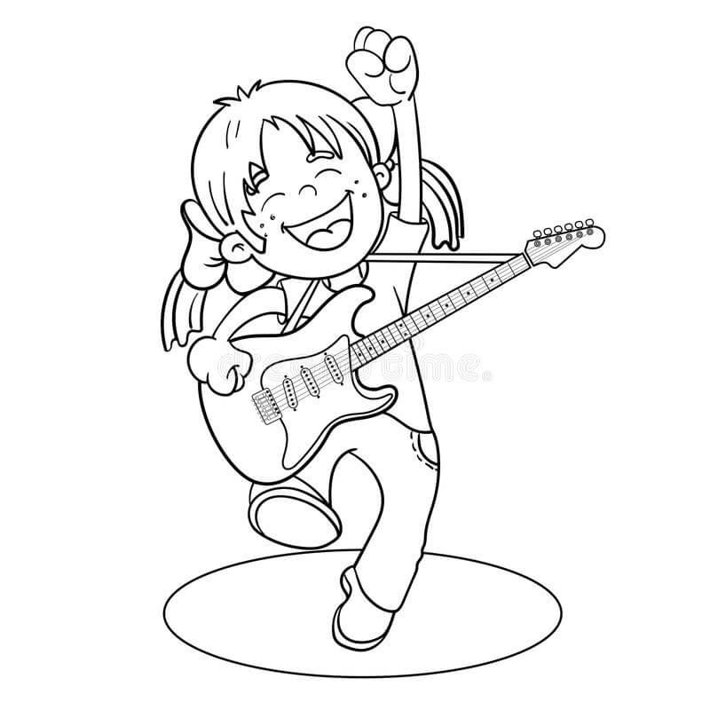 Gelukkig meisje met een gitaar