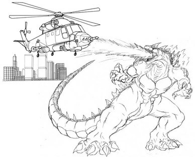 Godzilla valt helikopter aan