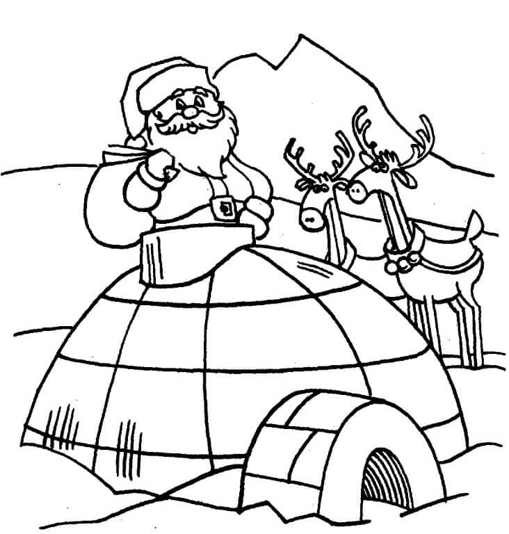 Kerstman en twee rendieren met iglo