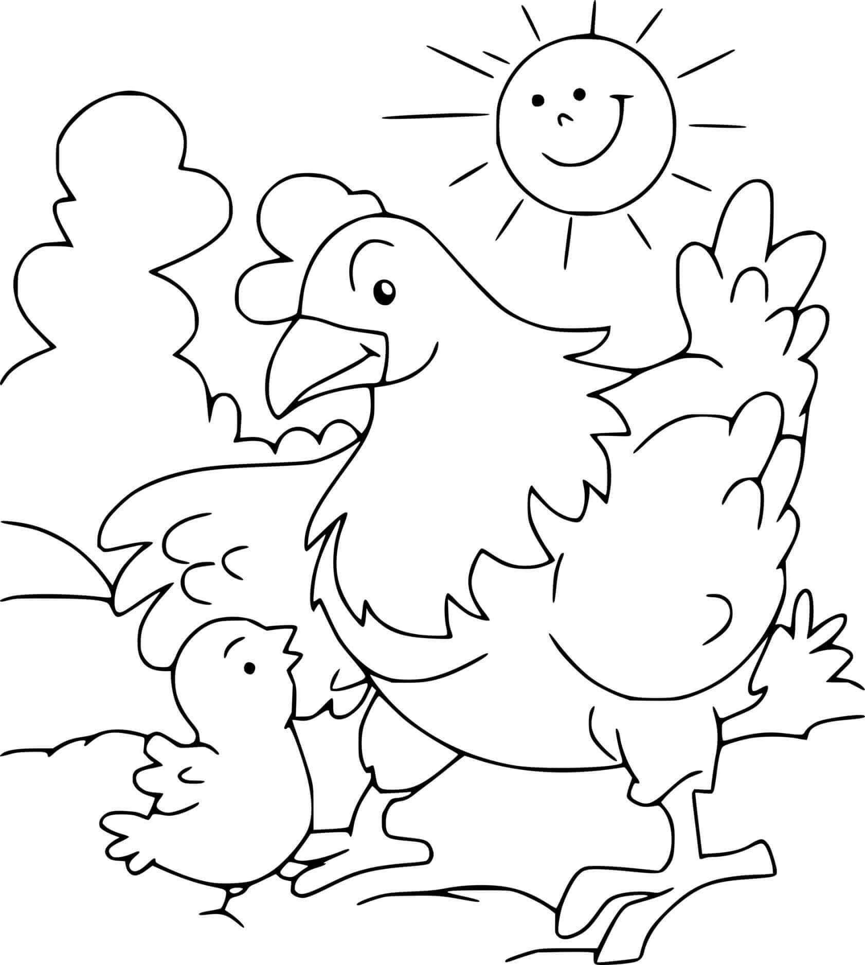 Kip en babykuiken in de zon