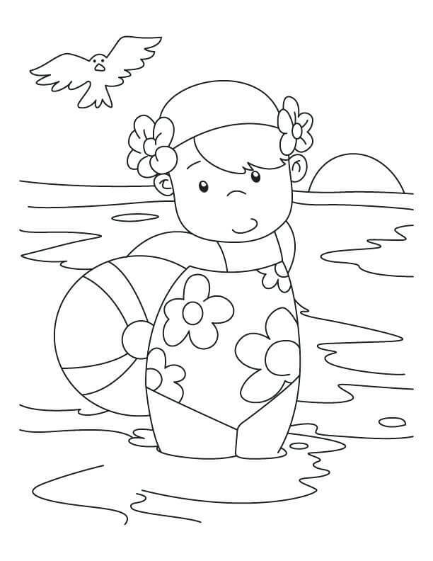Klein meisje bij strandzwemmen