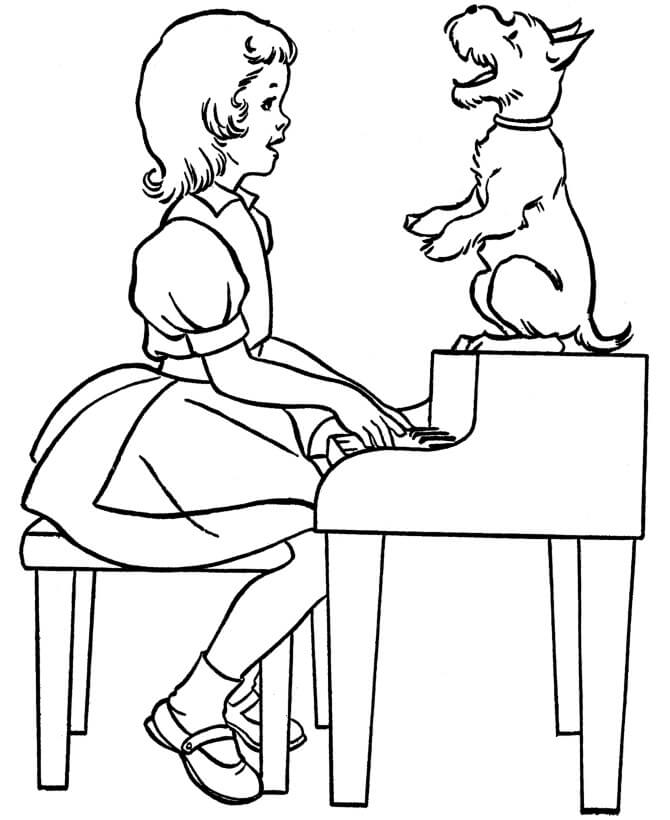 Klein meisje pianospelen met hond