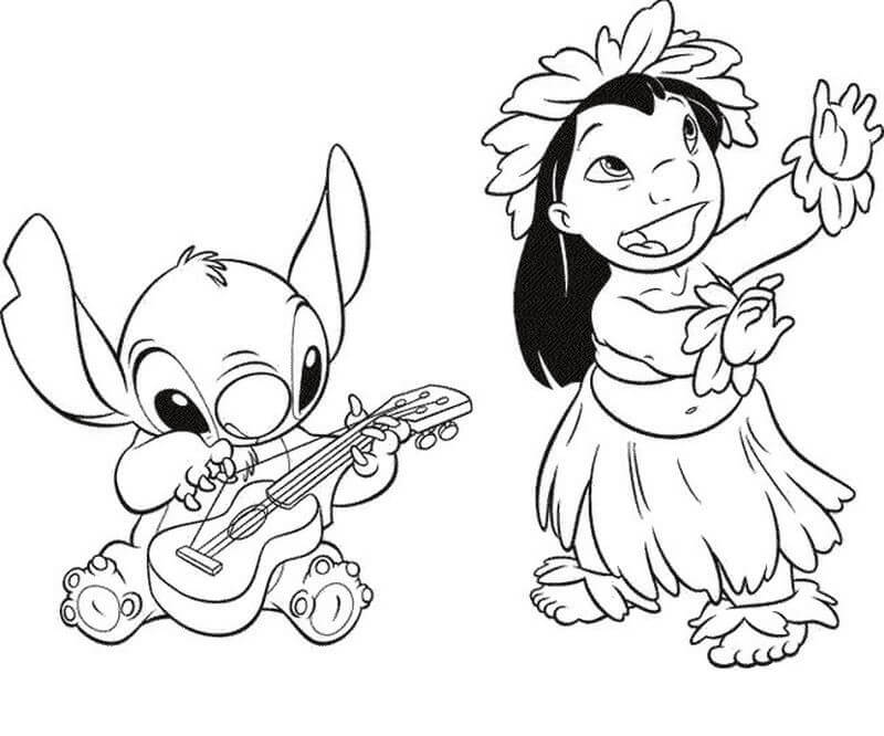 Lilo danst en Stitch speelt gitaar