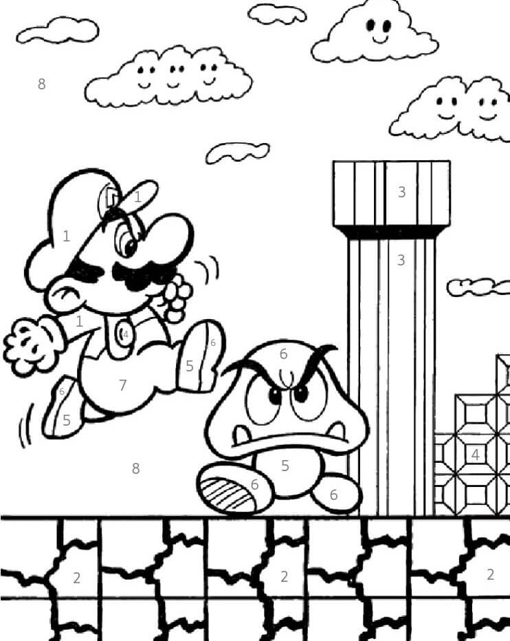 Mario Jumping Kleur op nummer