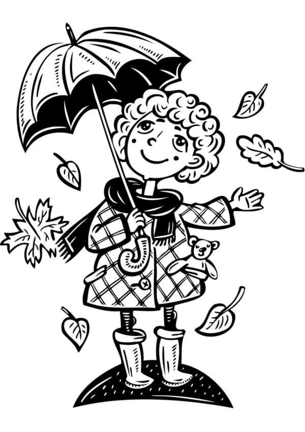 Meisje met paraplu in de herfst