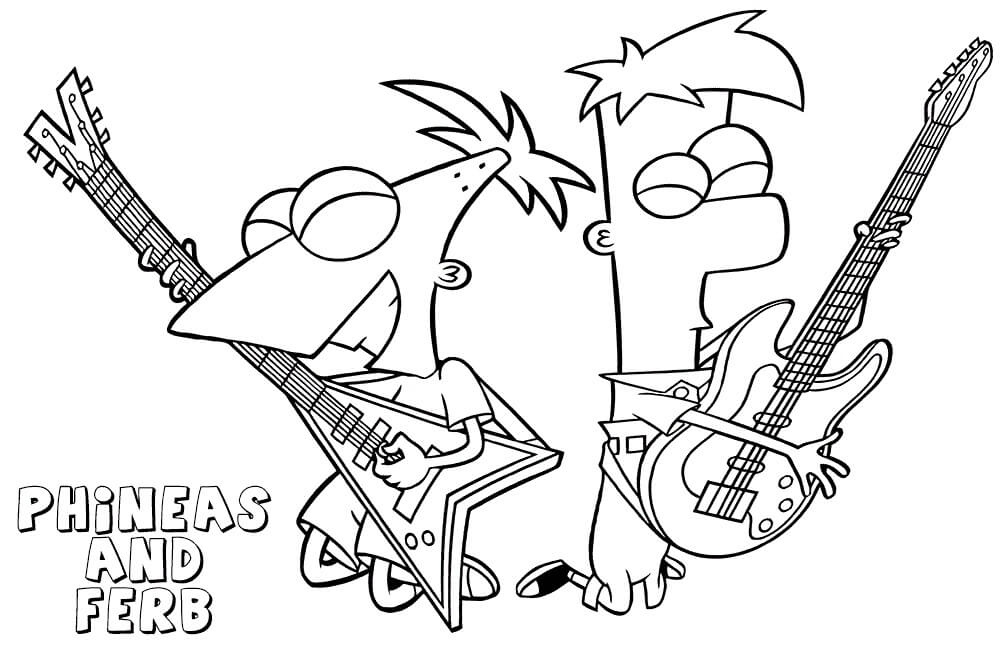 Phineas en Ferb die gitaar spelen