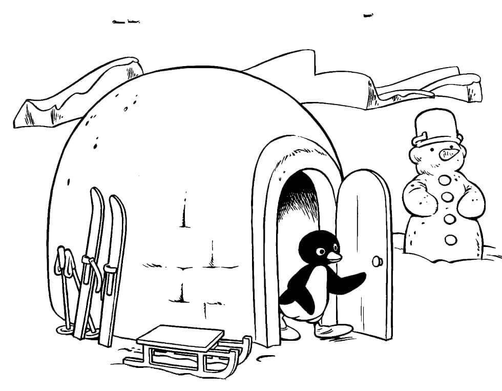 Pinguïns gaan van iglo naar buiten