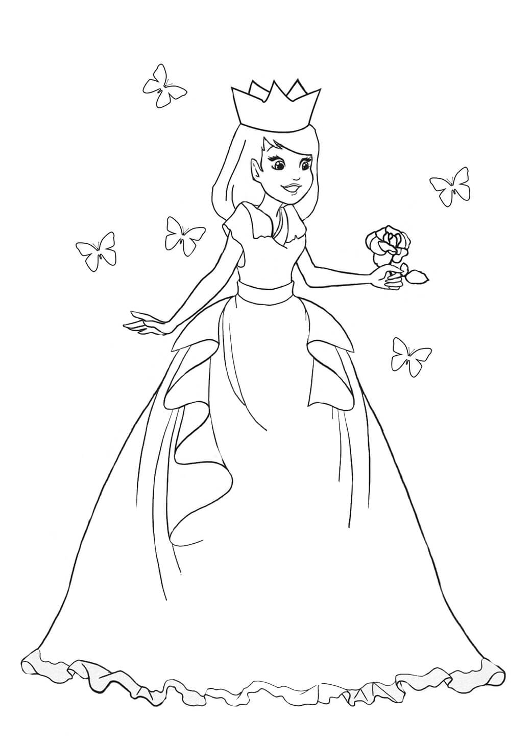 Prinses houdt bloem met vlinders vast