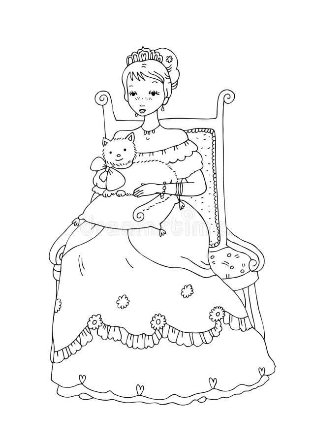 Prinses met kat zittend op stoel