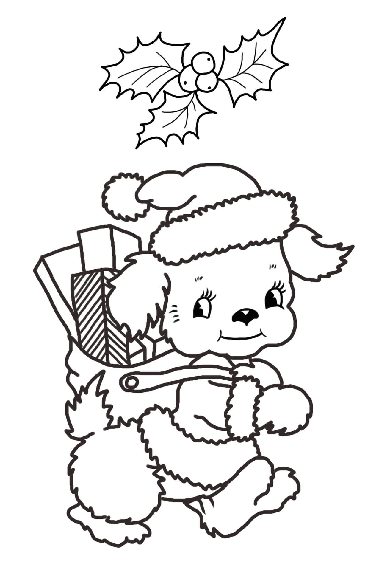 Pup met geschenkdozen in Kerstmis