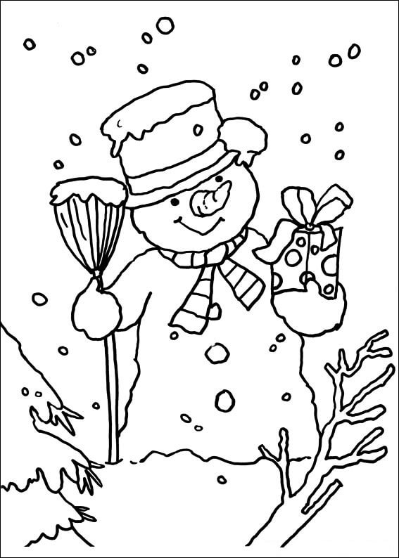 Sneeuwpop met geschenkdoos