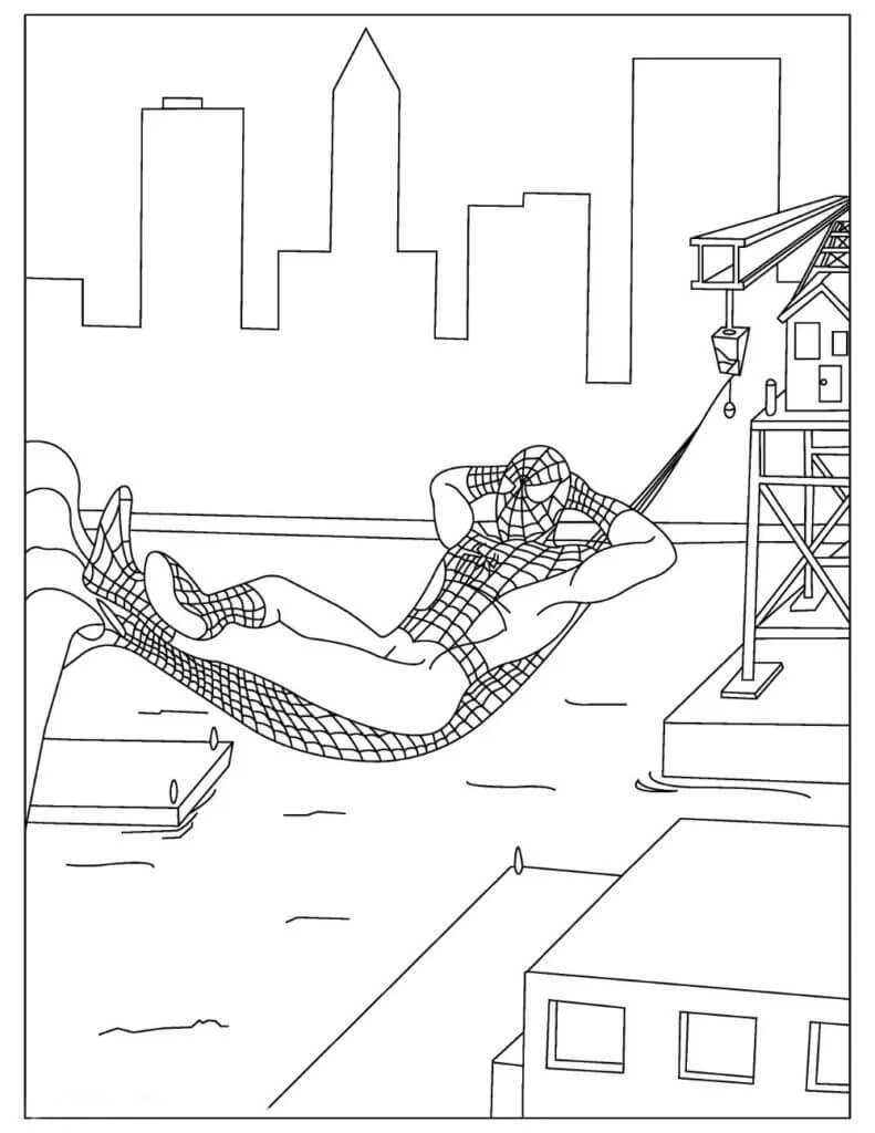 Spiderman liggend op een hangmat