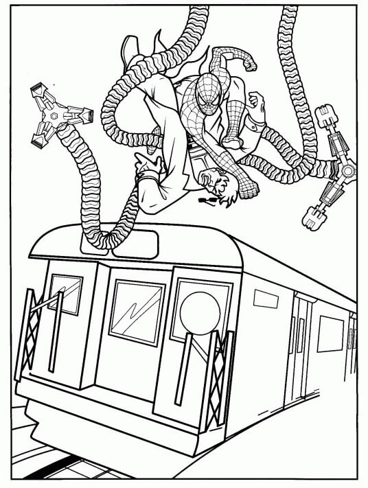 Spiderman versus Dr Octopus in de trein