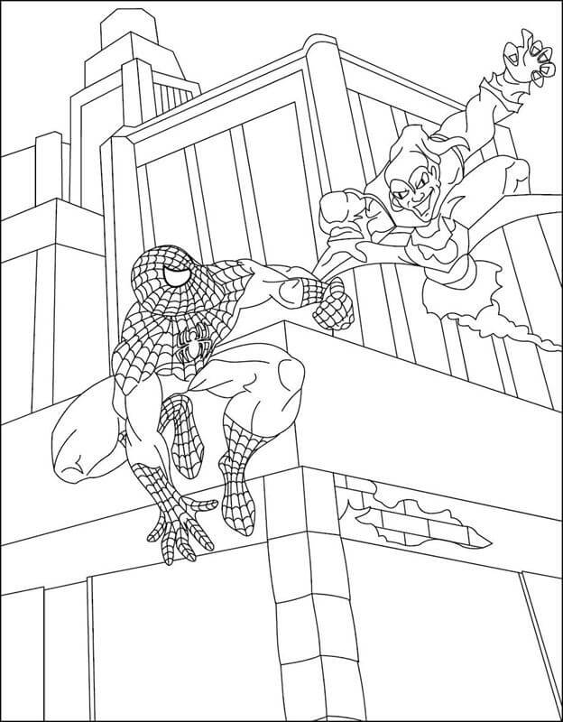 Spiderman versus Green Goblin in de stad