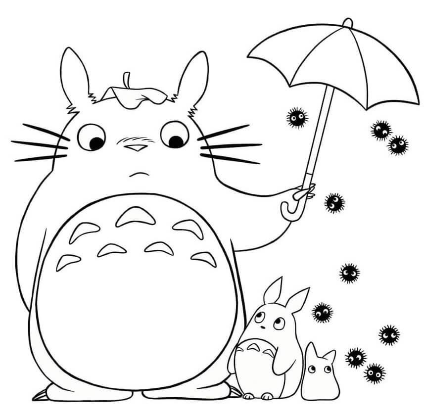Totoro houdt paraplu vast