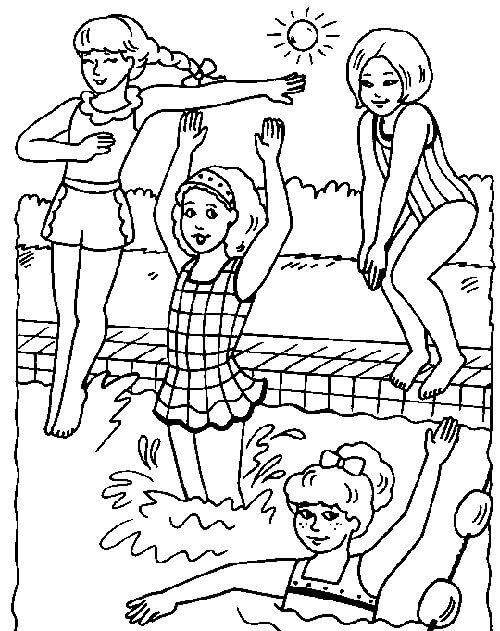 Vier meisjes in zwembad