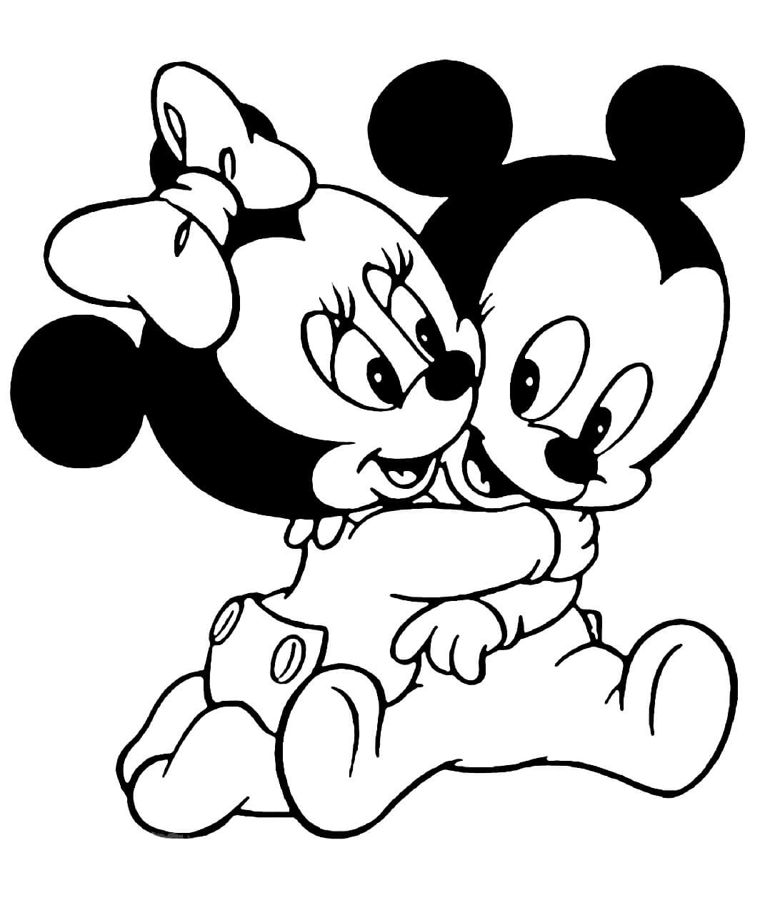 Baby Minnie Mouse knuffelt Baby Mickey Mouse