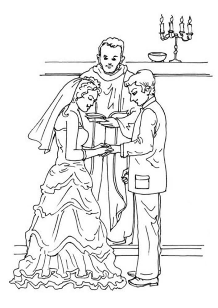 Bruidegom met bruid en priester