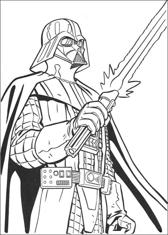 Darth Vader houdt laserzwaard vast