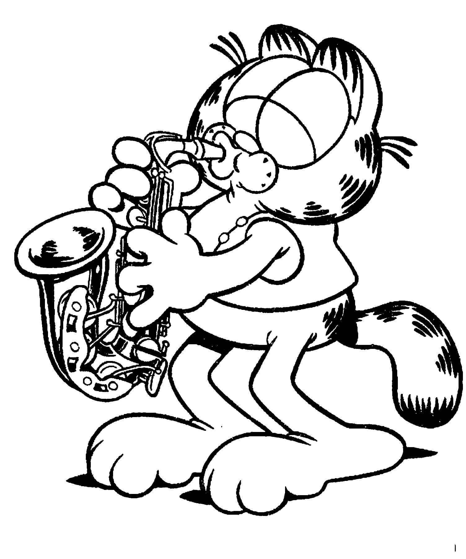 Garfield speelt saxofoon