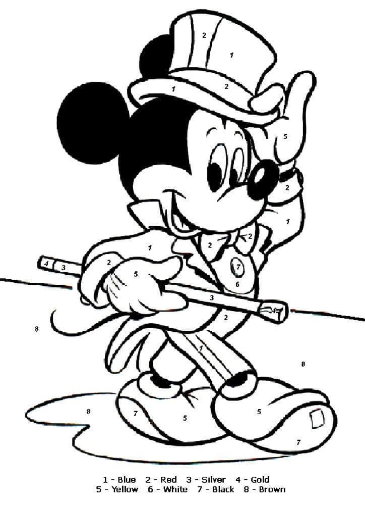 Goochelaar Mickey Mouse kleur op nummer