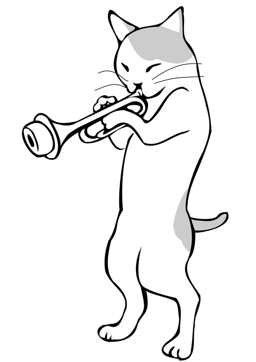 Kat die een trompet speelt