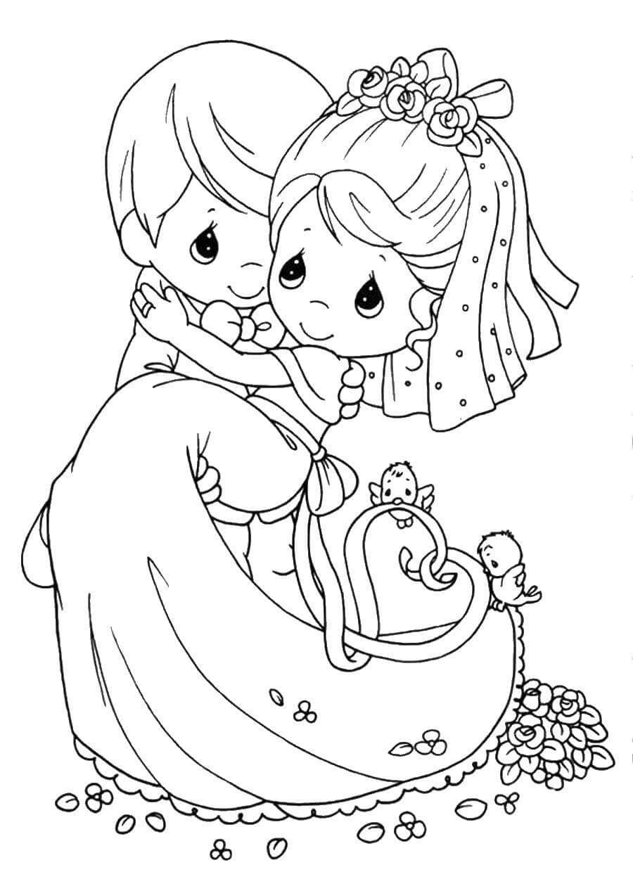 Kleine bruid en bruidegom in bruiloft