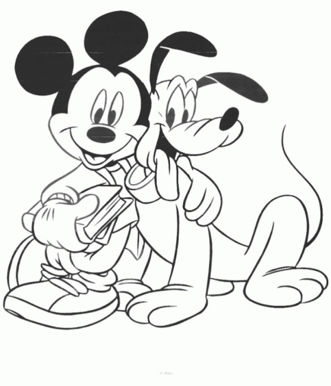 Mickey Mouse die Pluto knuffelt