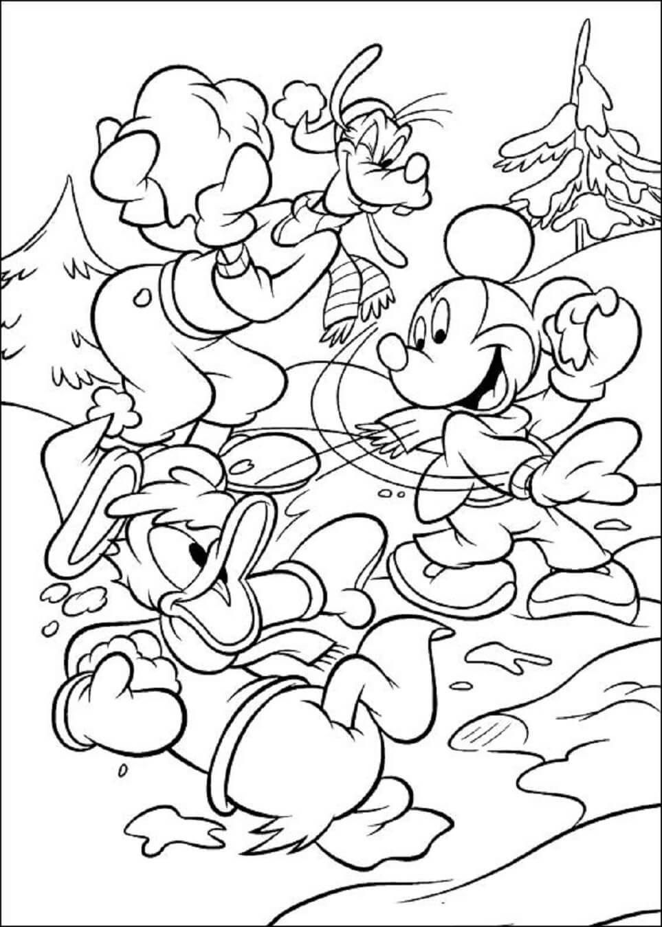 Mickey Mouse en vrienden spelen sneeuwbal