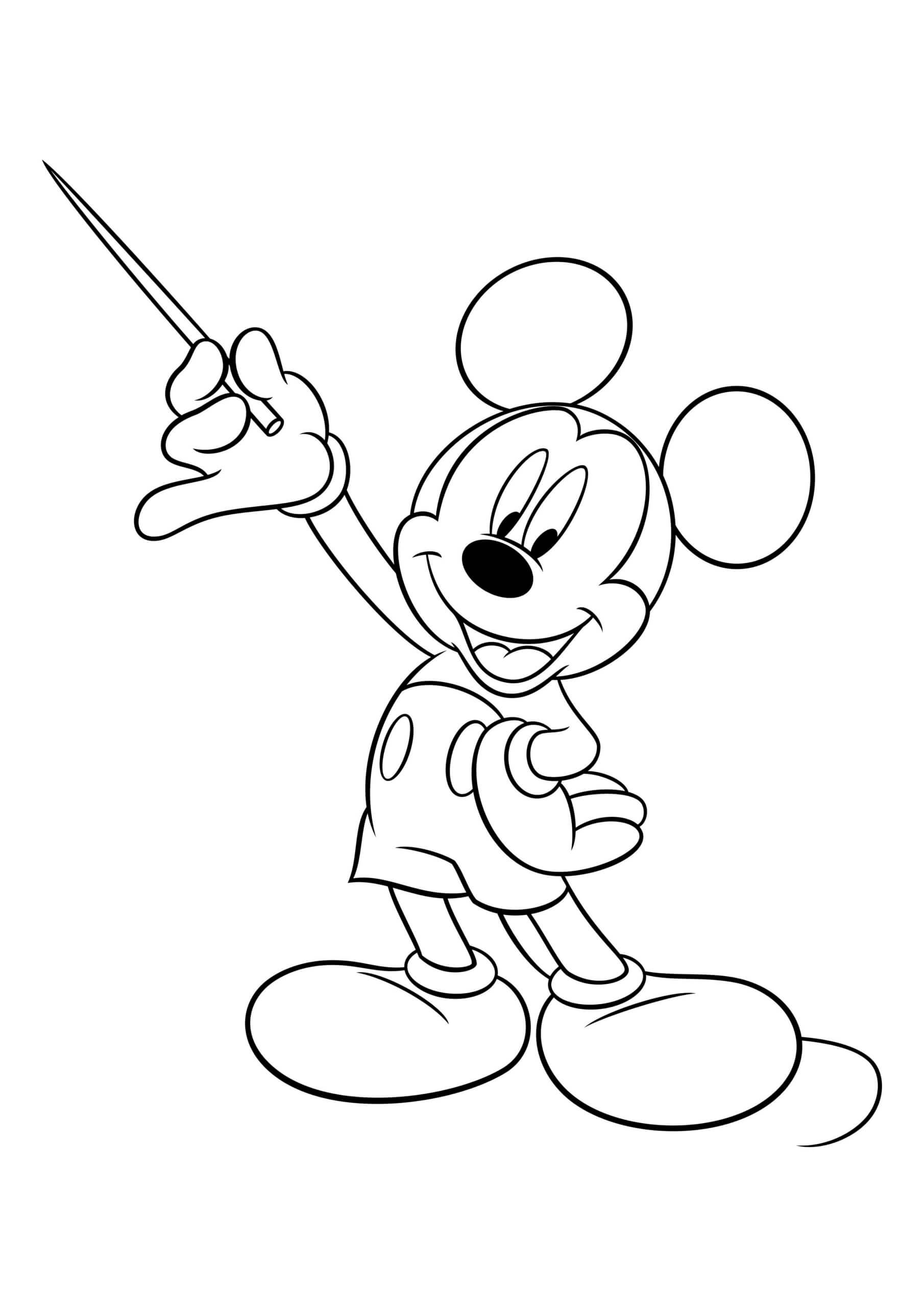 Mickey Mouse houdt een stok vast