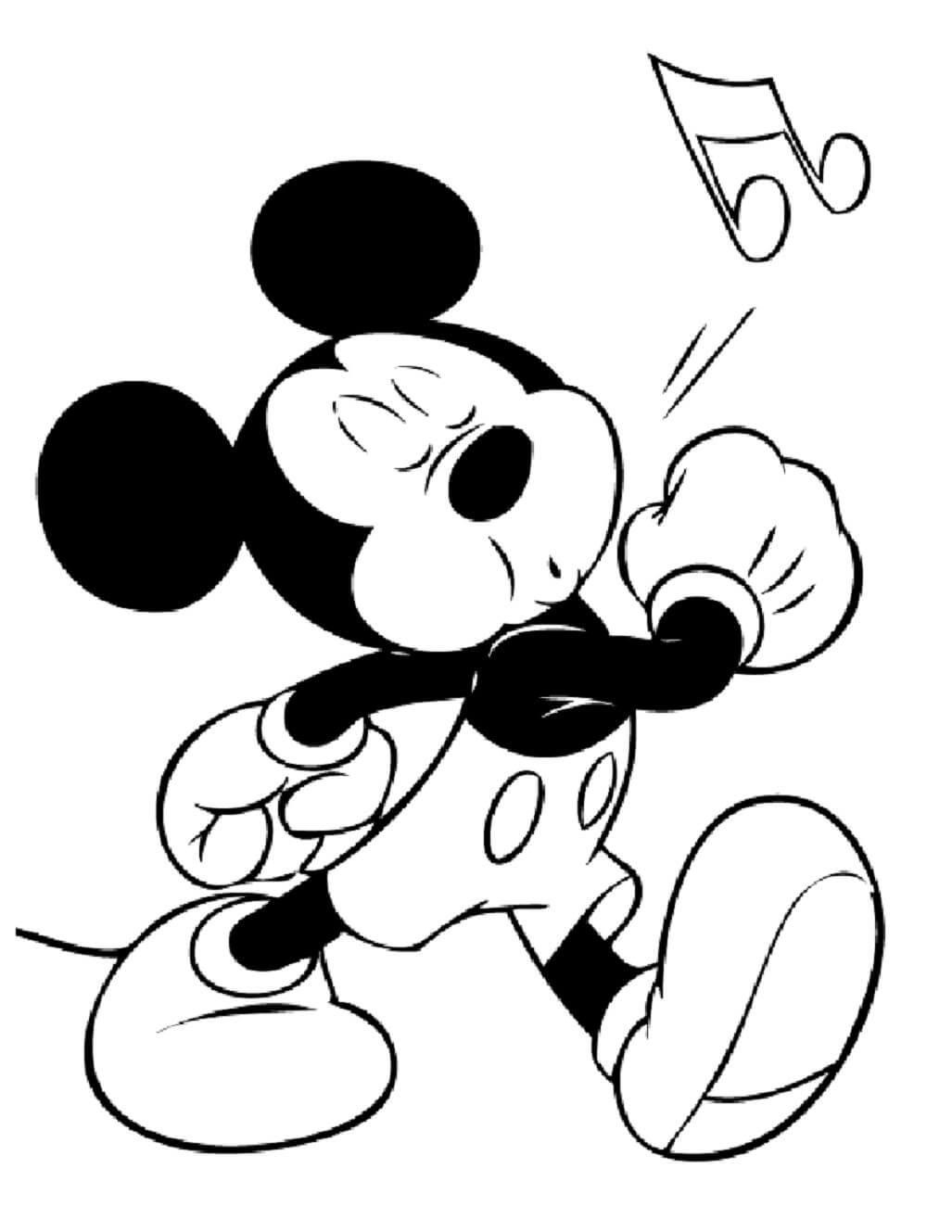 Mickey Mouse speelt fluit tijdens het lopen