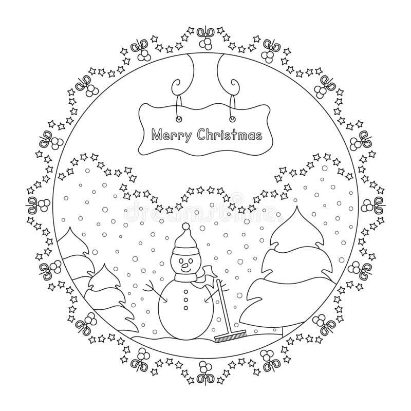 Sneeuwpop en boom in kerstmandala