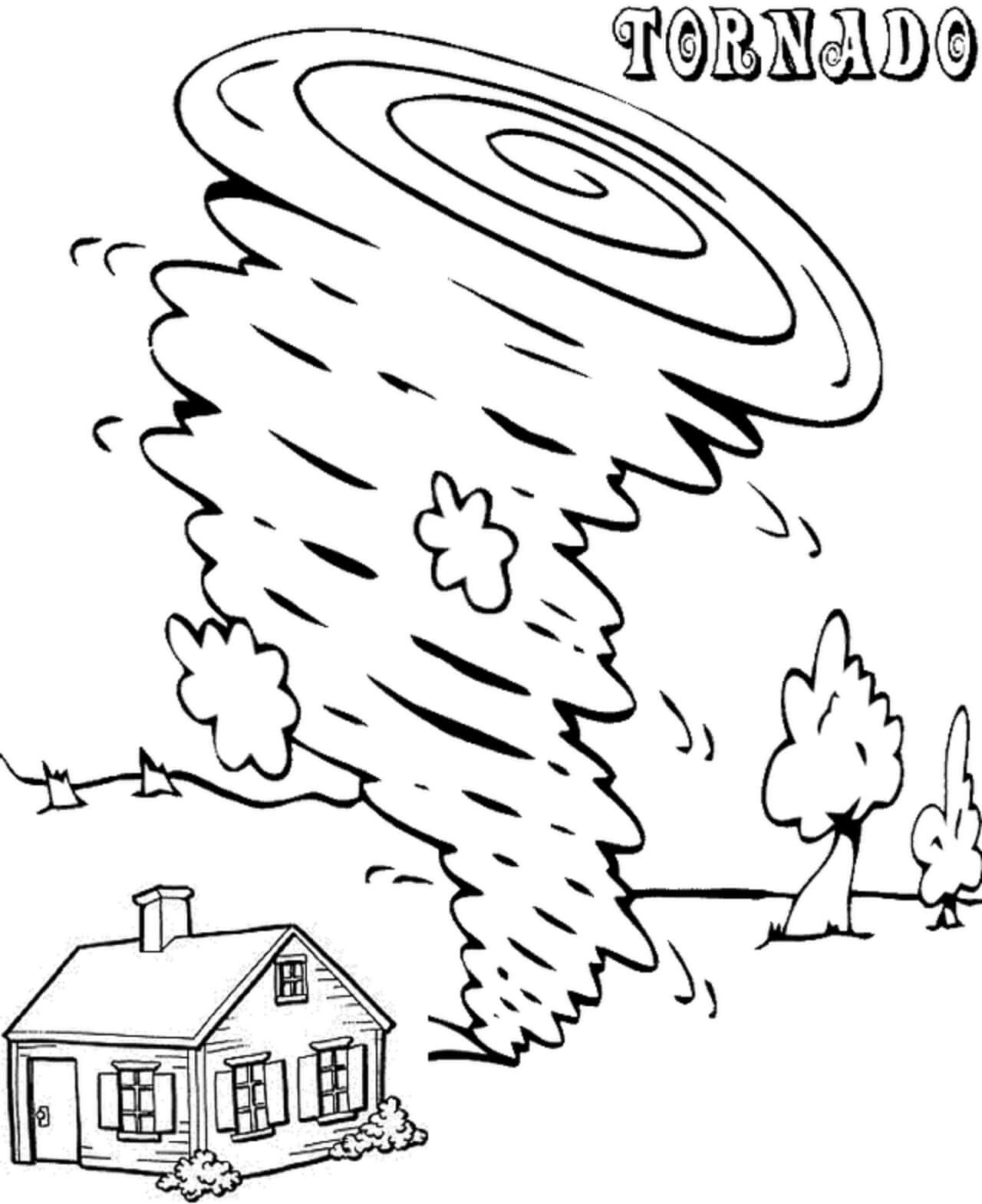 Tornado met huis en bomen