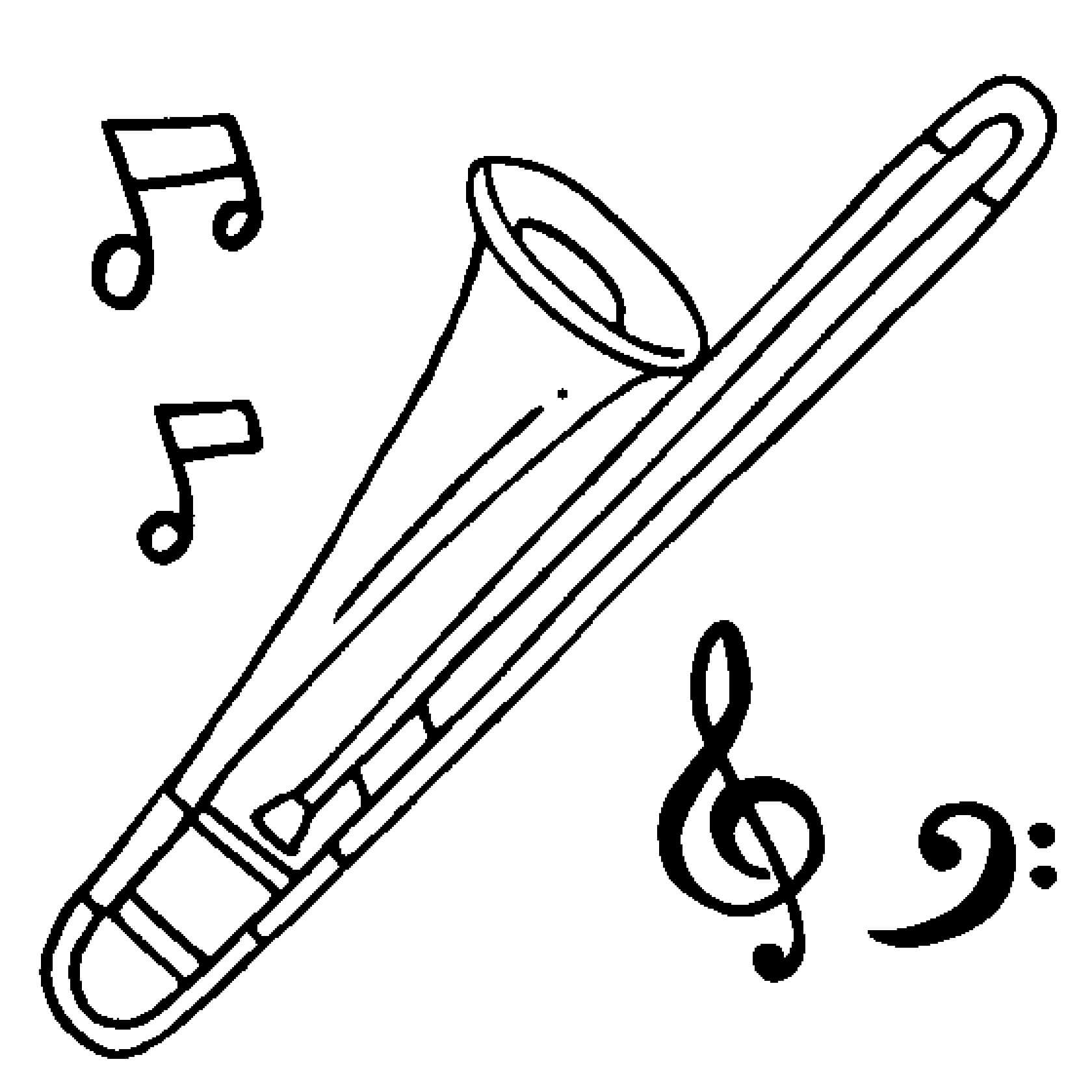 Trompettekening met muzieknoten