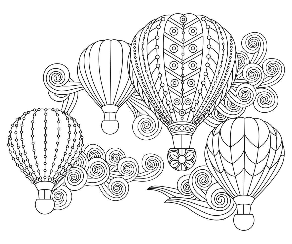 Vier heteluchtballonnen in Doodle-stijl