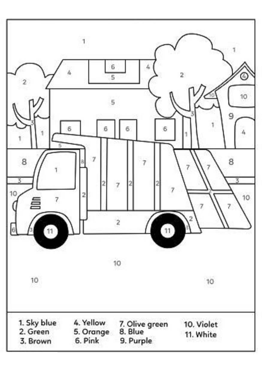 Vrachtwagen en huis kleur op nummer