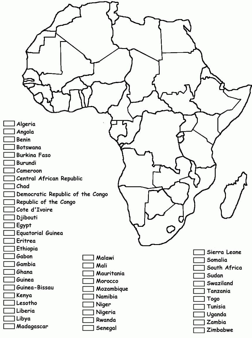 Lege Afrika-kaart voor studenten
