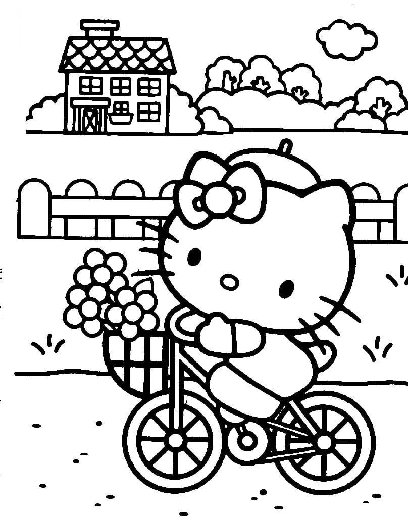 Hello Kitty rijdt op de fiets
